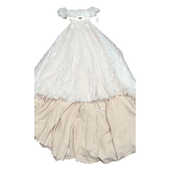 Theia Imelda off-the-shoulder embellished Chantilly Ivory lace bridal gown sz O - Picture 8 of 16